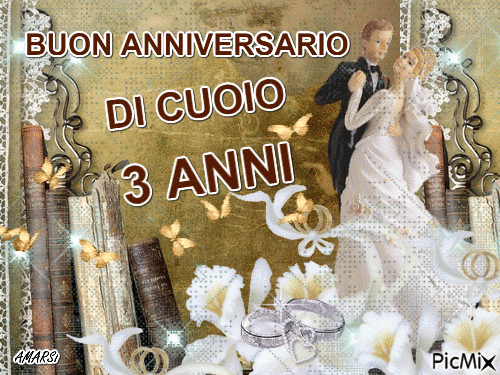 BUON ANNIVERSARIO DI CUOIO 3 ANNI - Безплатен анимиран GIF