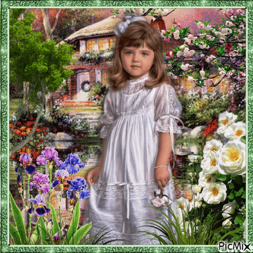 Kleines Mädchen in einem Garten - GIF animé gratuit
