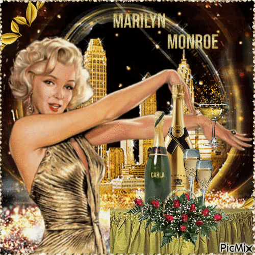Marilyn Monroe with Champagne. - Free animated GIF