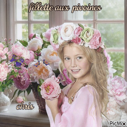 fillette aux pivoines - Free animated GIF