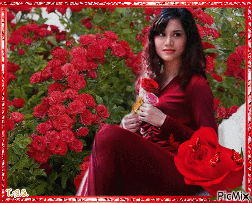 Woman and flowers - Besplatni animirani GIF