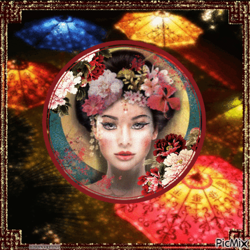 Porträt  einer Geisha - Gratis geanimeerde GIF