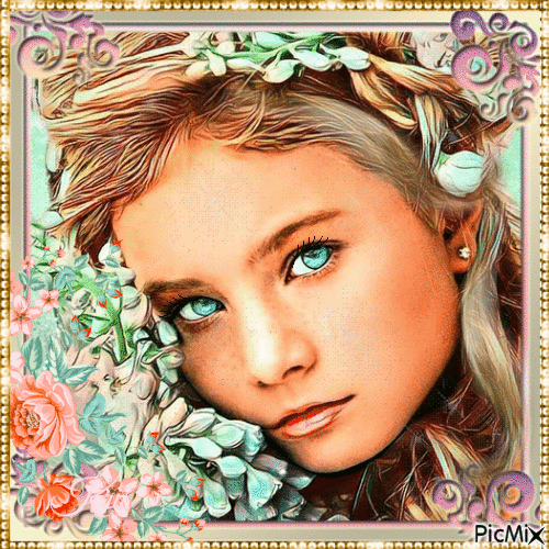 Portrait d'une jolie jeune fille💖🌼 - Безплатен анимиран GIF