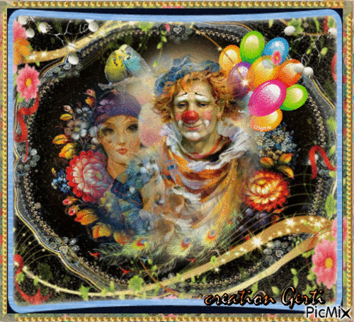 Portrait art-the couple of clowns - Free animated GIF
