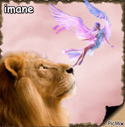 fée avec son lion - 無料のアニメーション GIF