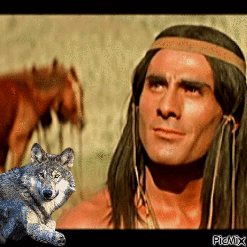Indián, farkas és ló - Bezmaksas animēts GIF