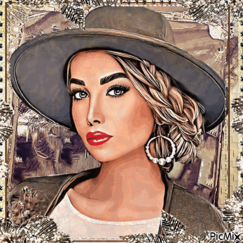 Woman's portrait with hat - Бесплатный анимированный гифка