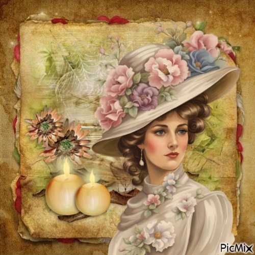 Femme avec un chapeau fleuri. - фрее пнг