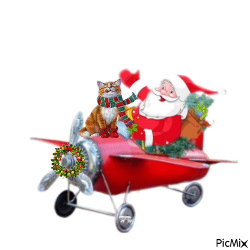 Santa Claus in a plane - 免费动画 GIF