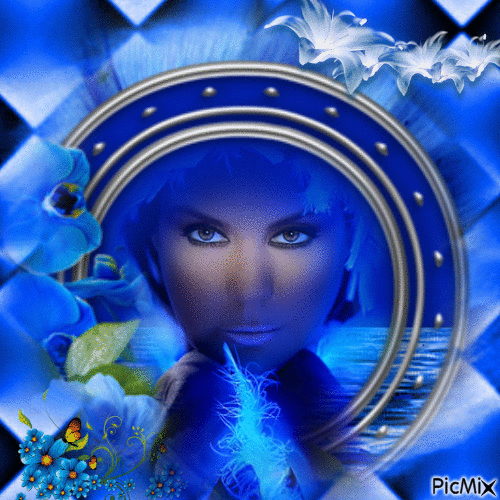Portrait de Femme en Bleu - GIF animé gratuit