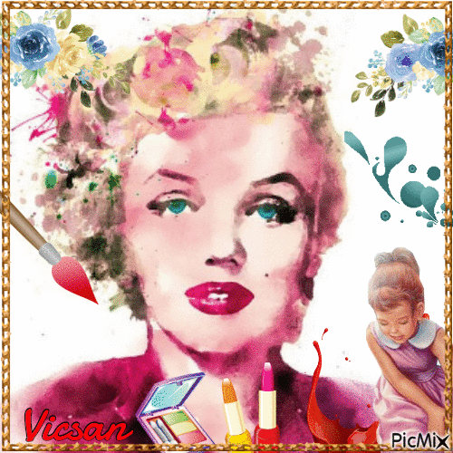 Marilyn Monroe en acuarela - Бесплатни анимирани ГИФ