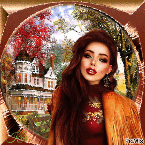 Belle femme d'automne - GIF animé gratuit