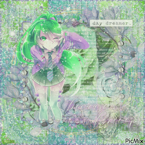 Purple Green Anime Girl - Gratis geanimeerde GIF