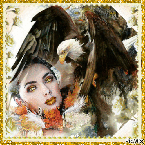 femme et aigle - Darmowy animowany GIF
