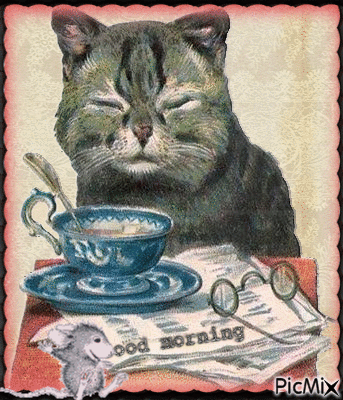 Good morning, cat, vintage - Bezmaksas animēts GIF
