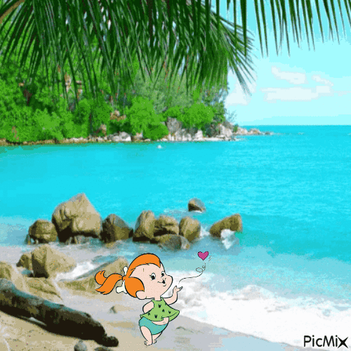Pebbles loves the beach and you - GIF เคลื่อนไหวฟรี