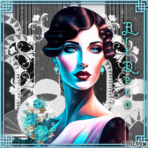 Femme Art Déco - Turquoise/Noir - Gratis animeret GIF