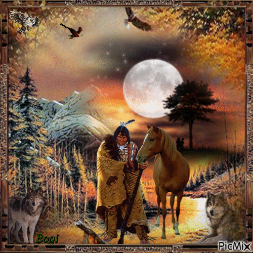 The Native American and wolves.../Contest - GIF animado grátis