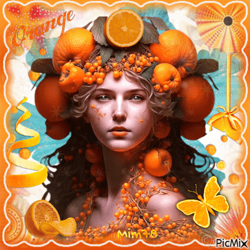 Femme avec des oranges et une touche de bleu - Free animated GIF