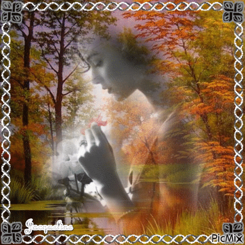 femme sur un paysage d'automne - Animovaný GIF zadarmo