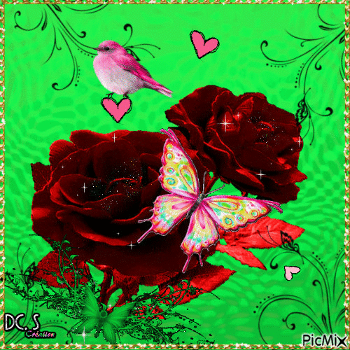 Roses et papillons - Δωρεάν κινούμενο GIF
