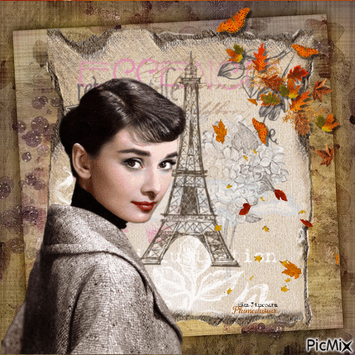 Audrey Hepburn à Paris en automne. - Gratis animerad GIF