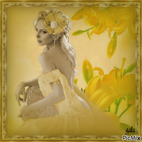 Portrait d'une femme en jaune - Gratis animeret GIF