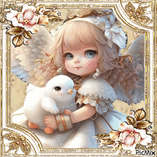 Le petit ange et son animal - 免费动画 GIF