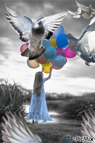 Globos y palomas - 無料のアニメーション GIF