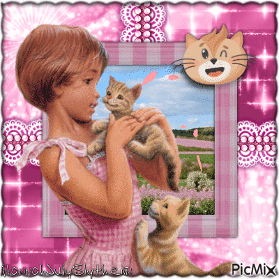 {♥}Little Girl & Kittens{♥} - Ingyenes animált GIF