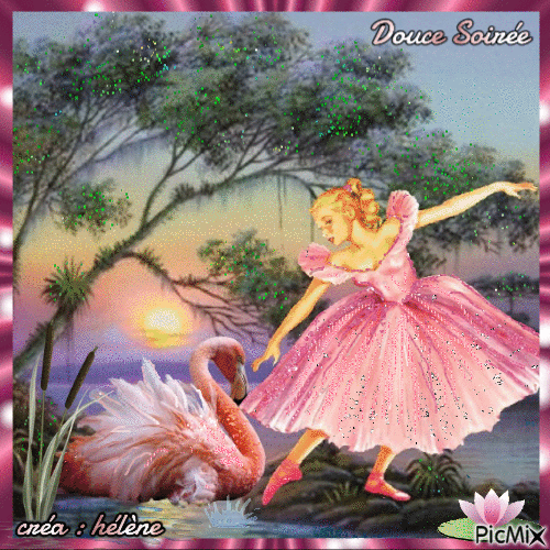 La ballerine et le flamant rose - Бесплатный анимированный гифка