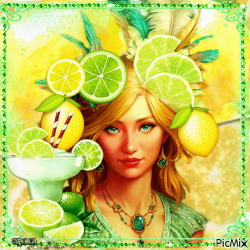 Portrait de femme et les citrons - Gratis geanimeerde GIF