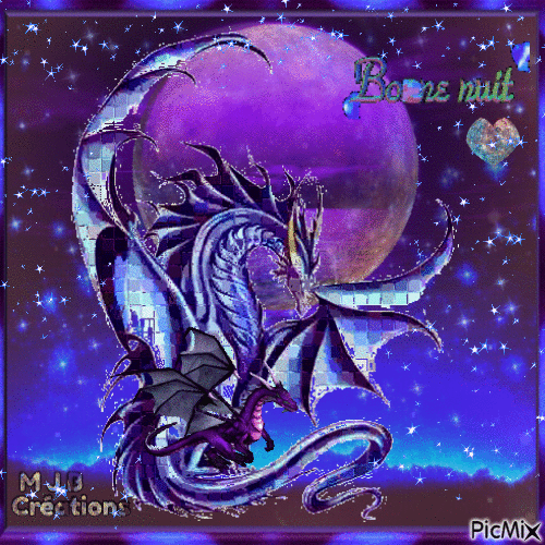 .. Dragon et Lune .. M J B Créations - Gratis animeret GIF
