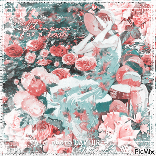 Girl with pink roses - Безплатен анимиран GIF