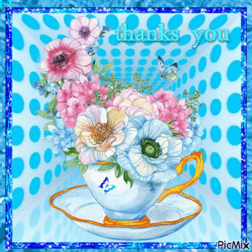 Cup of flowers - Thanks - Free animated GIF