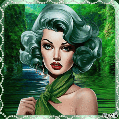 Portrait de femme en vert - Nemokamas animacinis gif