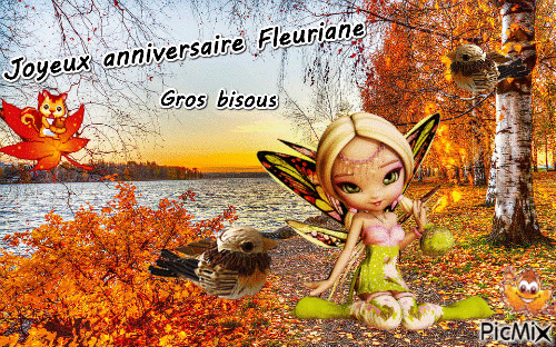 Joyeux anniversaire Fleuriane, gros bisous - Darmowy animowany GIF