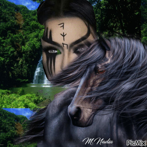 cheval et indienne - GIF animado gratis