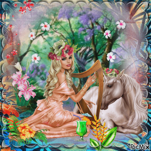 Licorne fantasy avec une Femme - Δωρεάν κινούμενο GIF