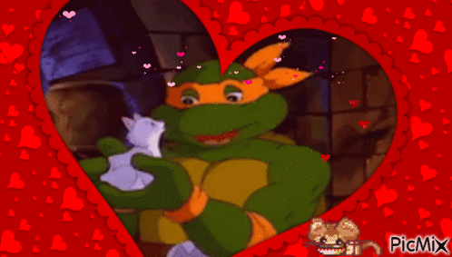 michelangelo mikey tmnt teenage mutant ninja turtles kitty - Darmowy animowany GIF