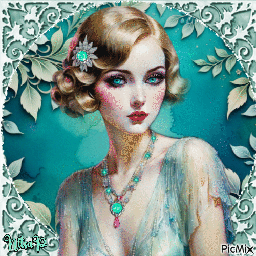 Turquoise vintage woman - 免费动画 GIF