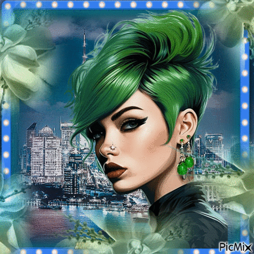 donna - verde e blu - GIF animé gratuit