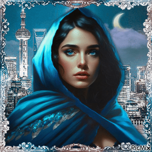 Portrait der Frau in Blau - Kostenlose animierte GIFs