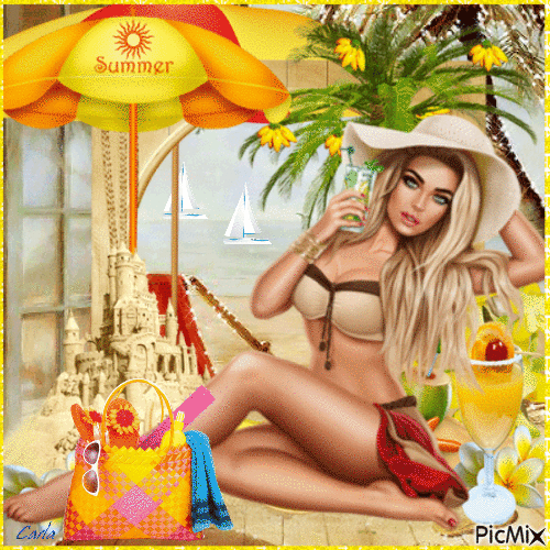 Femme sur la plage - GIF animado grátis