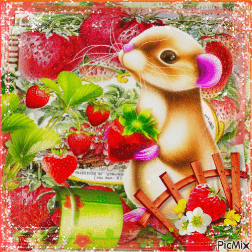 Cute Animal Strawberries Lover - Бесплатный анимированный гифка