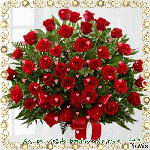 bouquet rose rouges - GIF animé gratuit