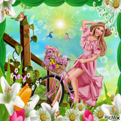Woman on  bicycle - Gratis animerad GIF