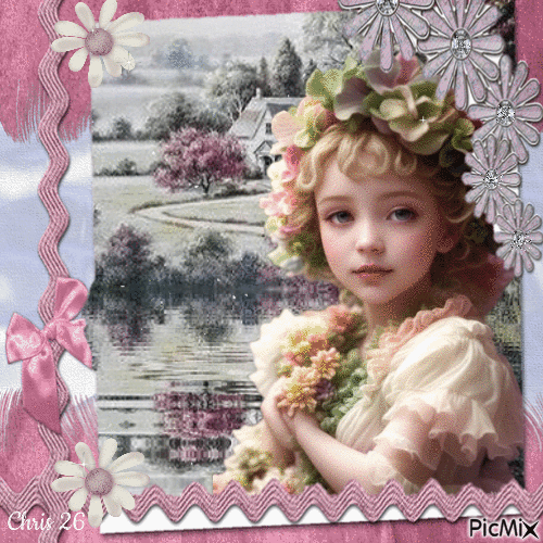 Contest- Little girl with flowers - Безплатен анимиран GIF