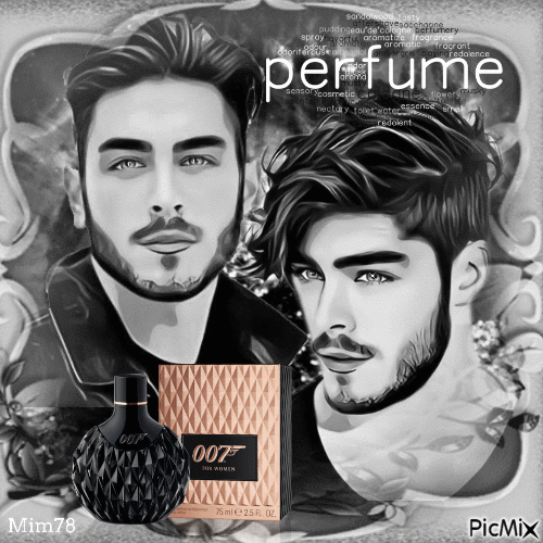 Deux hommes, du parfum - Tons noir et blanc plus une couleur - GIF animé gratuit