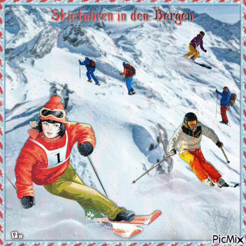 Skiefahren in den Bergen - Animovaný GIF zadarmo